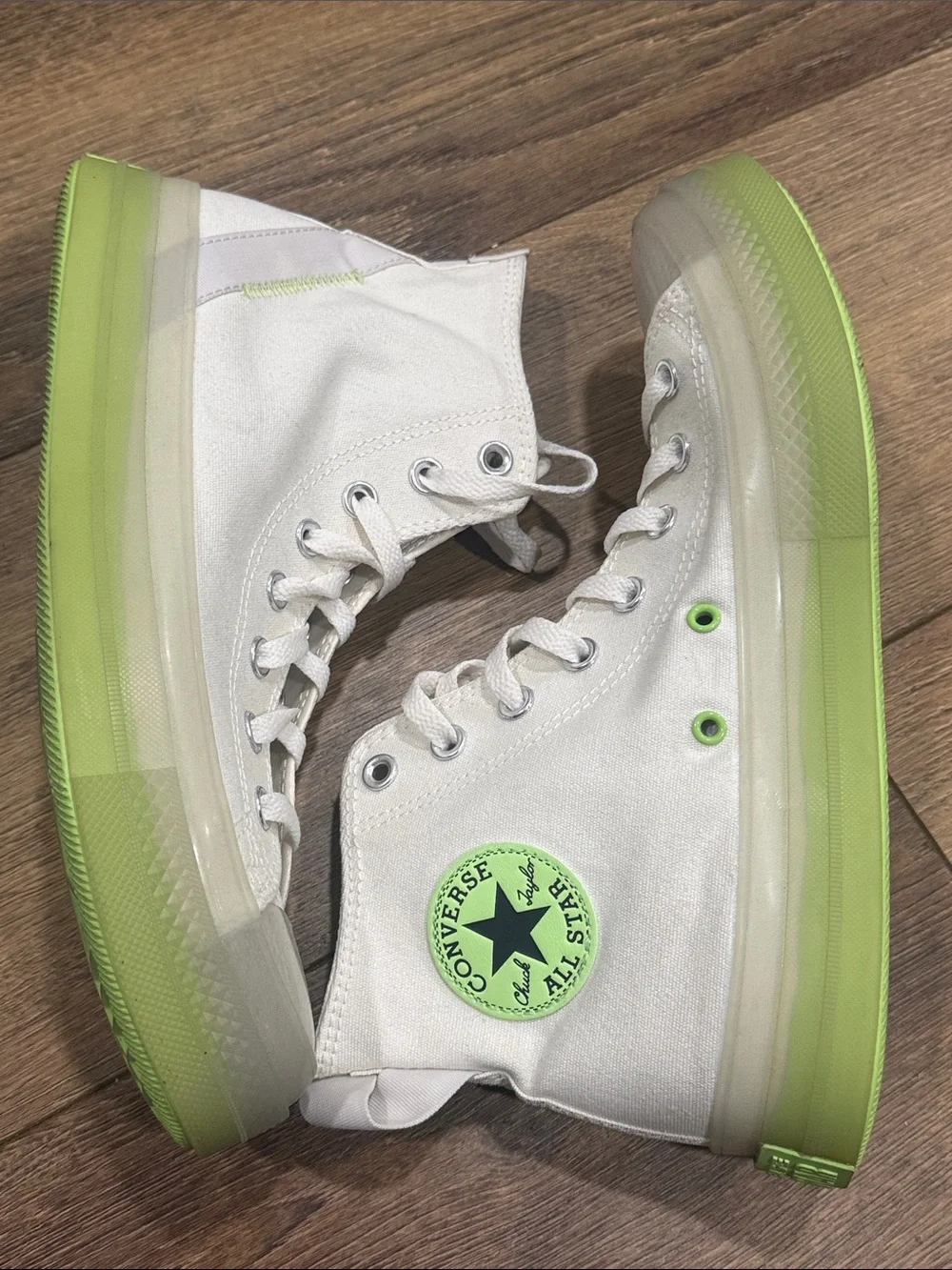 Converse Men High Top Sneakers - White with Neon Green Accents - Picture 4 of 9